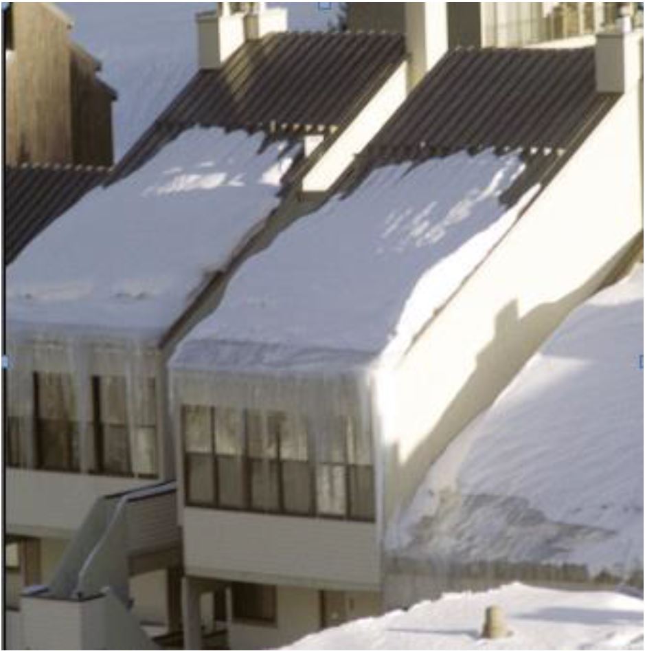 snow hanging from roof